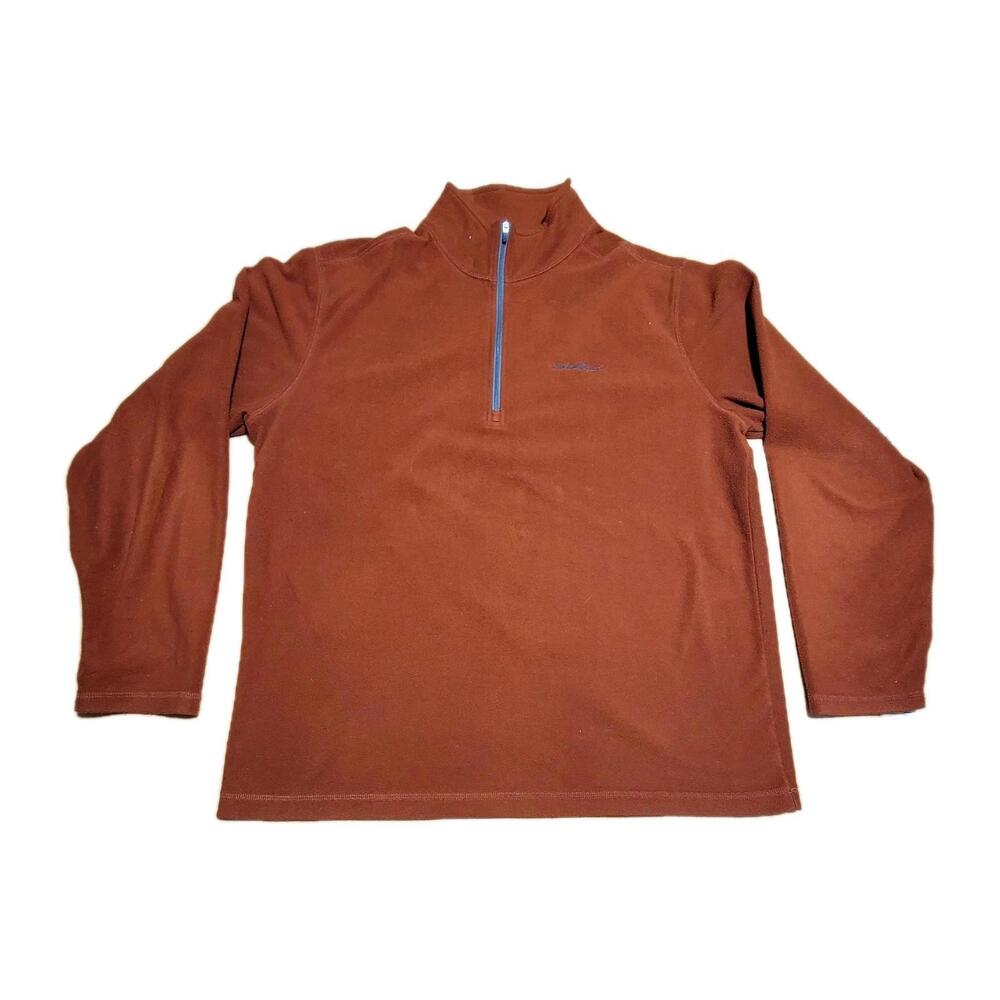 Eddie Bauer Mens L Burnt Orange Fleece 1/4 Zip Up Pullover Jacket